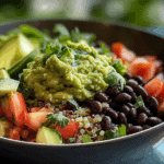 Black Bean & Quinoa Bowl with Guacamole and Veggies
