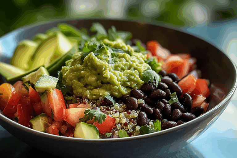 Black Bean & Quinoa Bowl with Guacamole and Veggies