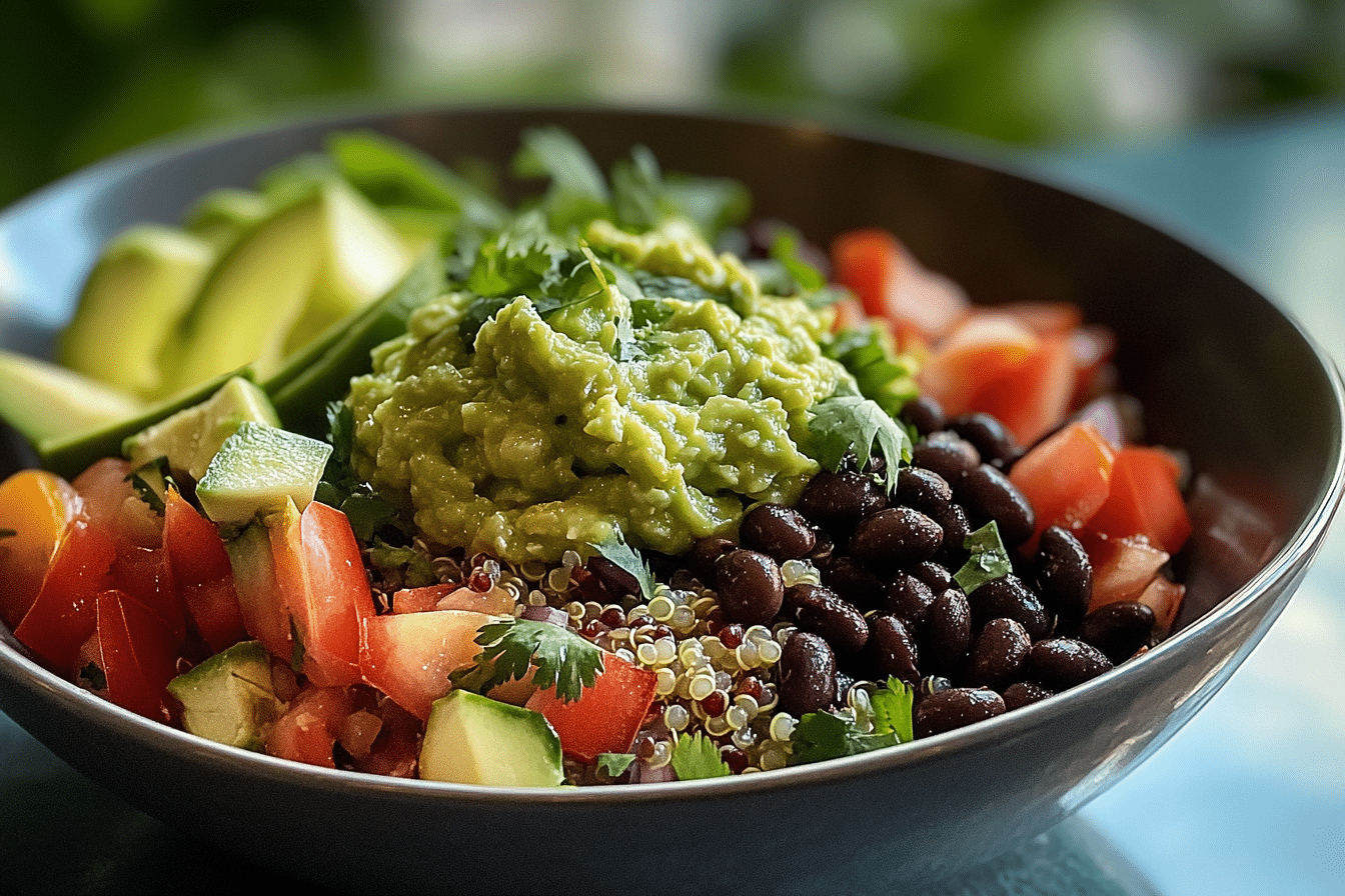 Black Bean & Quinoa Bowl with Guacamole and Veggies