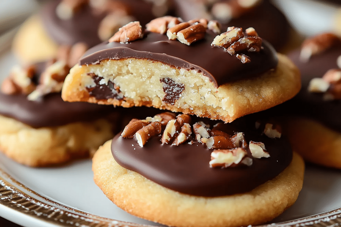 Chocolate Dipped Toffee Pecan Shortbread Cookies