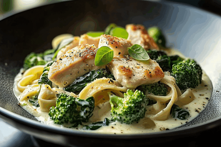 Creamy Chicken and Spinach Pasta with Broccoli