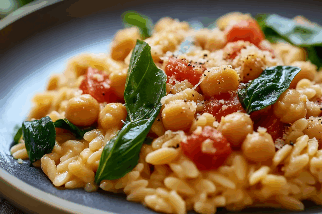 Creamy Tuscan Chickpeas & Orzo