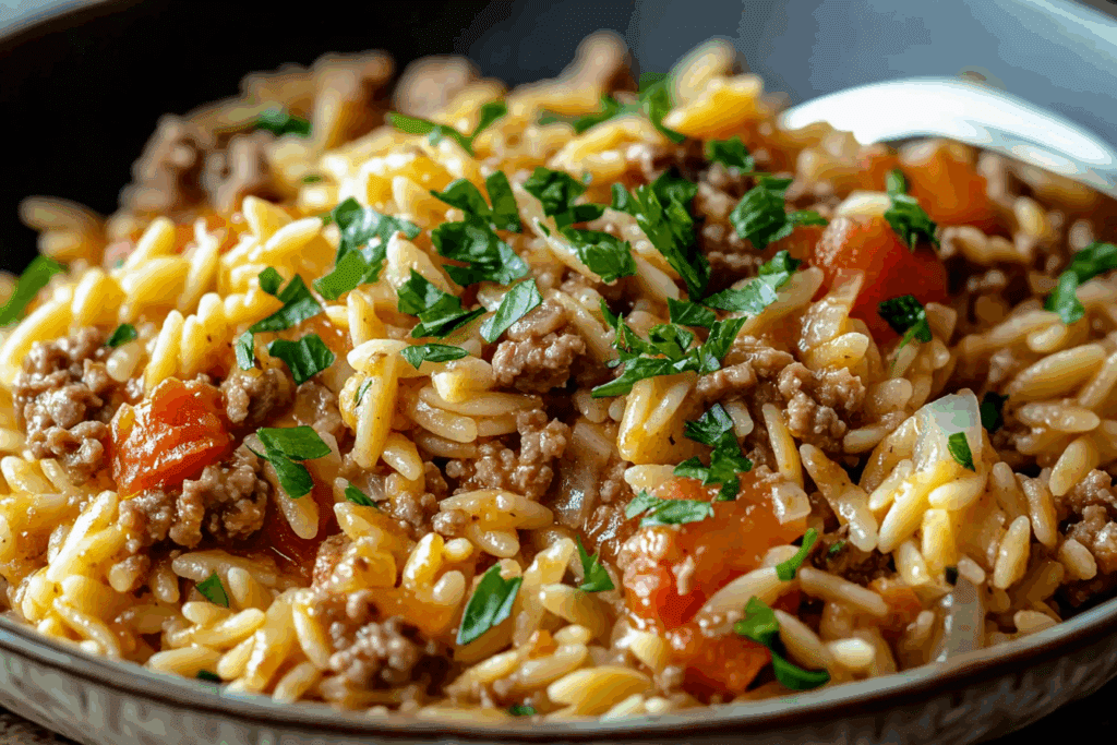 Manestra (Greek-Style Orzo with Ground Beef)