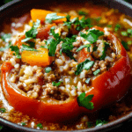 Stuffed Pepper Soup with Ground Beef and Rice