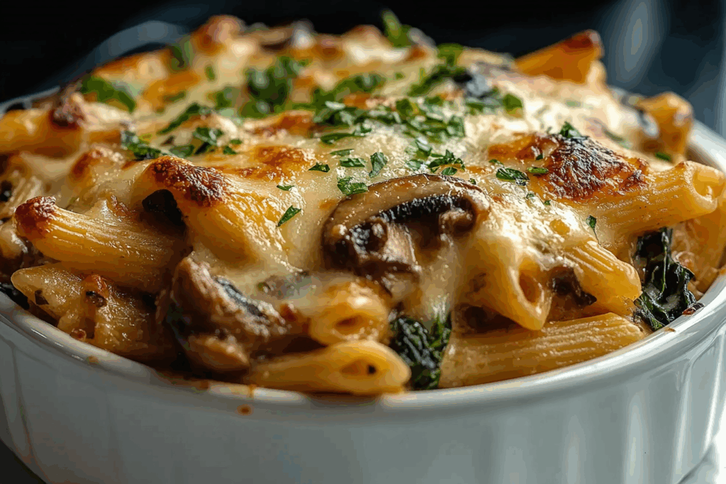 Baked Penne with Mushrooms & Spinach