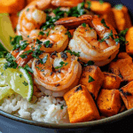 Coconut Garlic Shrimp & Sweet Potato Rice Bowl