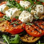 Grilled Eggplant Ratatouille with Fresh Cheese and Arugula