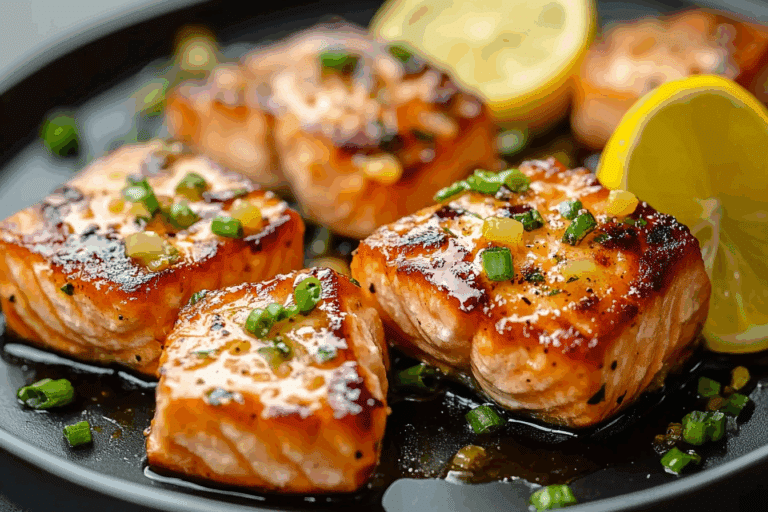 Honey Garlic Lemon Salmon Bites