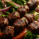 Middle Eastern Kofta Kebabs with Salad and Flatbread