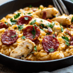 One Pot Chicken Risoni with Crispy Salami