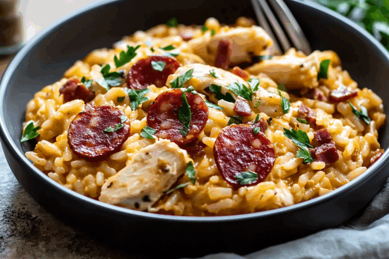One Pot Chicken Risoni with Crispy Salami