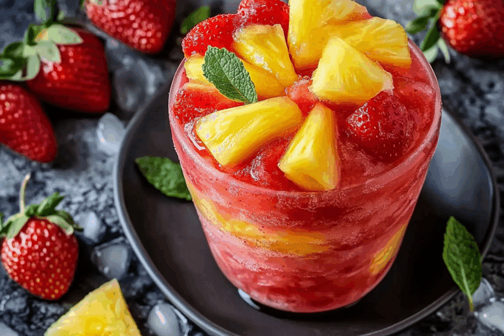 Pineapple Strawberry Swirled Slushies