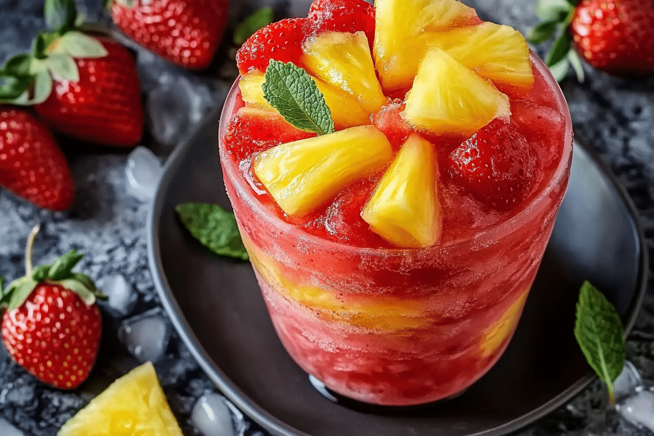 Pineapple Strawberry Swirled Slushies