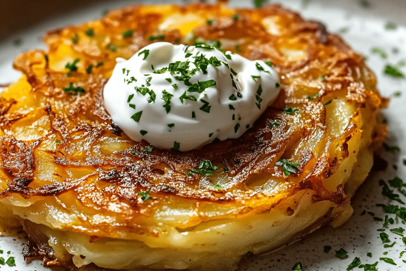 Potato-Parsnip Rosti with Caramelized Onion Sour Cream
