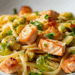 Salmon Pasta with Brussels Sprouts