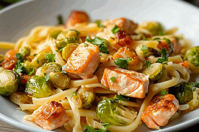 Salmon Pasta with Brussels Sprouts
