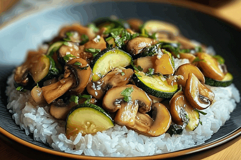 Stir-Fried Zucchini and Mushrooms with Rice