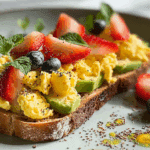 Avocado Toast with Scrambled Eggs & Fresh Fruit
