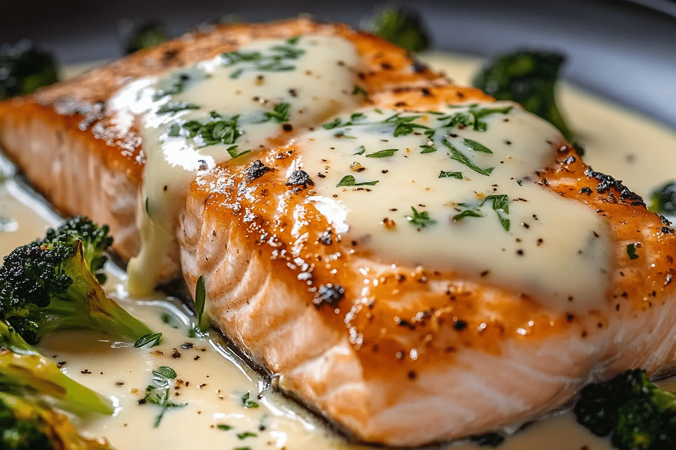 Baked Salmon with Creamy Garlic Sauce