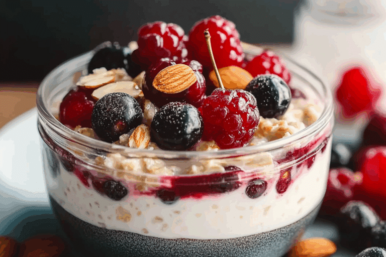Berry Cherry Almond Overnight Oats for Breakfast Meal Prep
