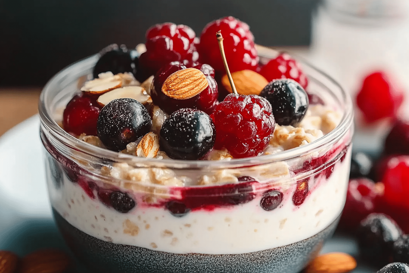 Berry Cherry Almond Overnight Oats for Breakfast Meal Prep
