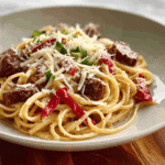 Cajun Beef Spaghetti in Creamy Three-Cheese Parmesan Sauce