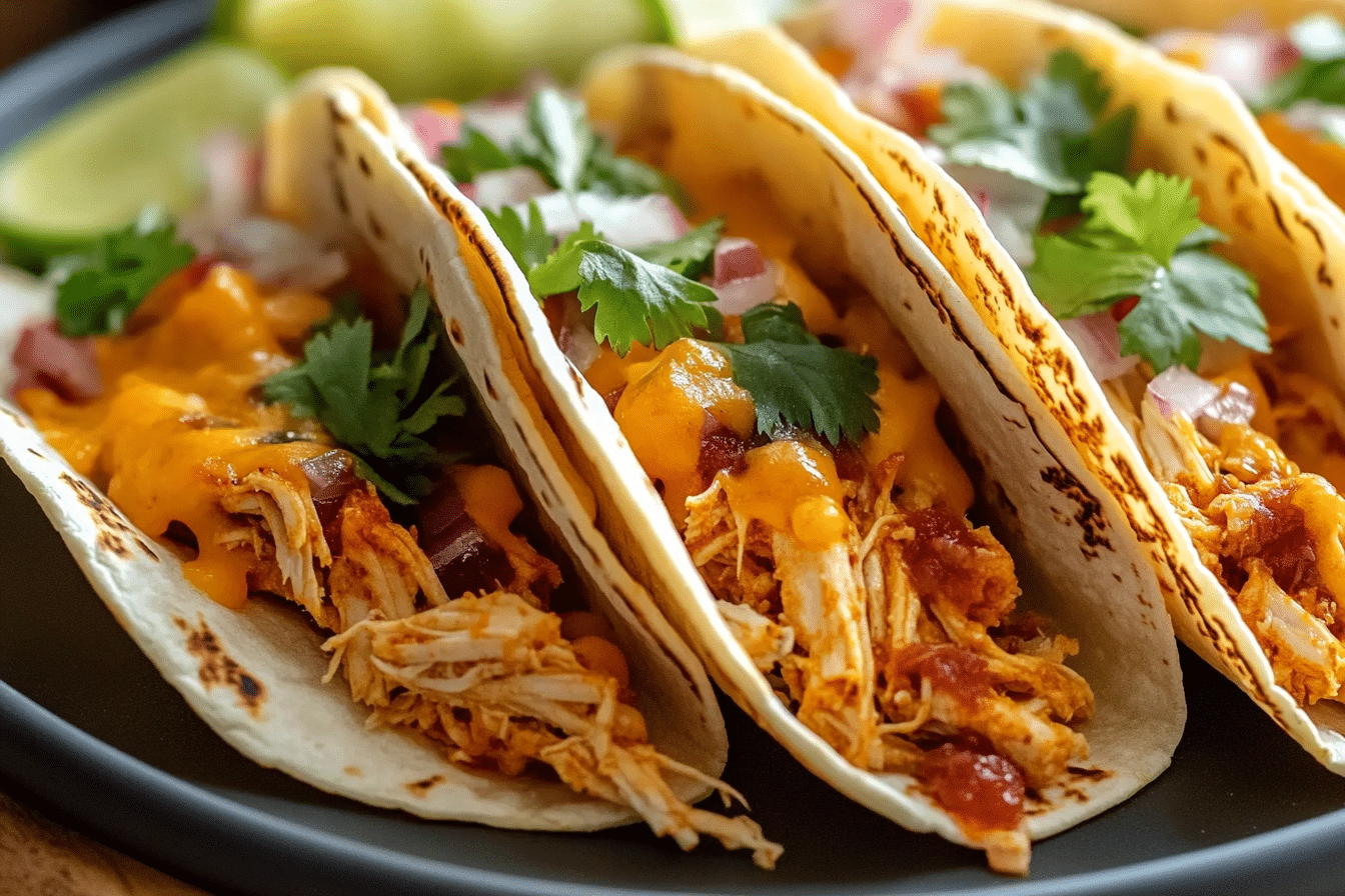 Cheesy Pulled Chicken Tacos