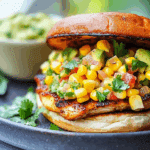 Chicken Burgers with Avocado Corn Salsa