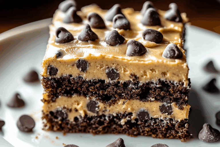 Chocolate Chip Sheet Cake with Cookie Dough Buttercream