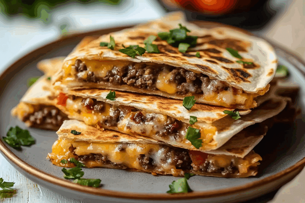 Crispy Baked Cheeseburger Quesadillas