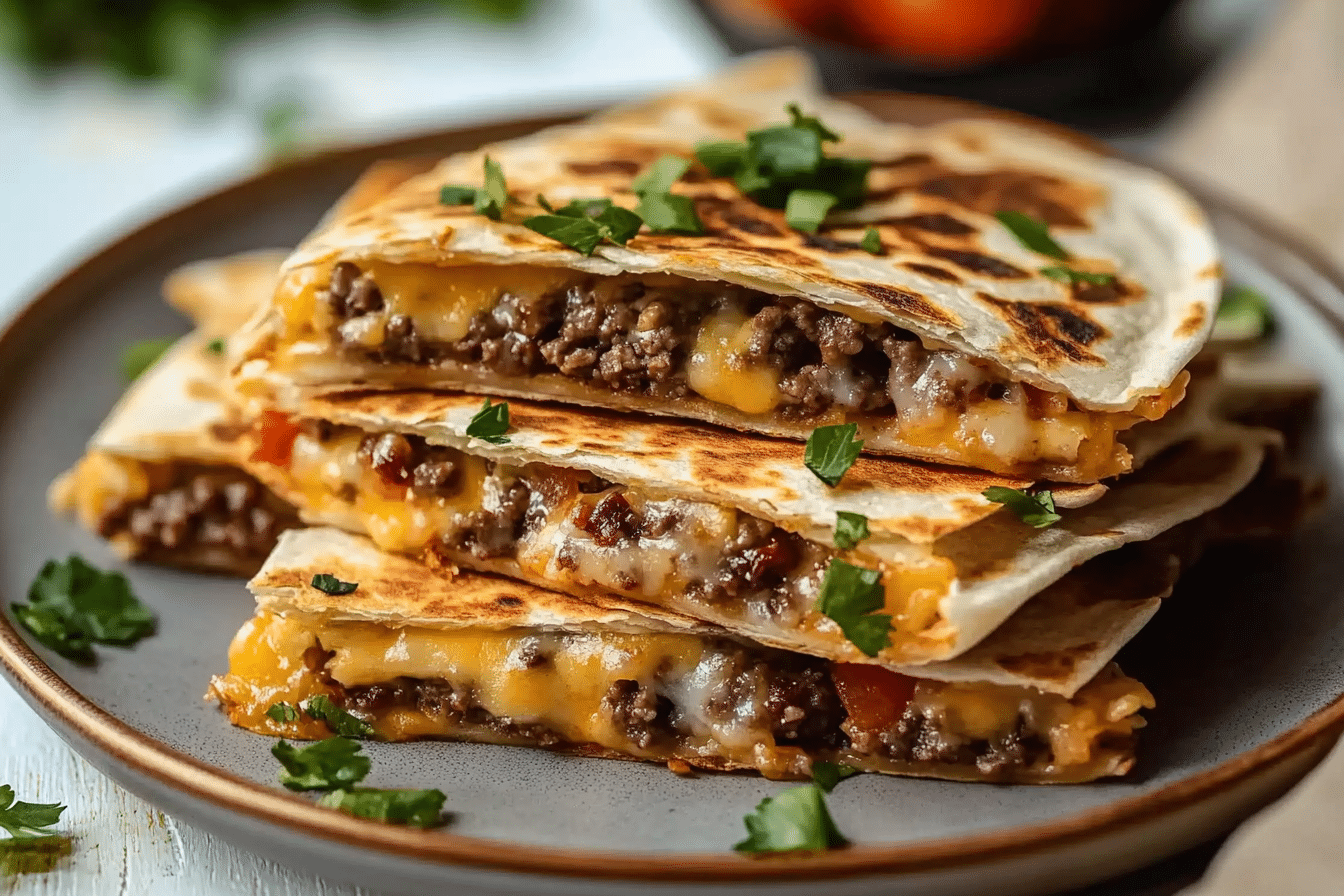 Crispy Baked Cheeseburger Quesadillas