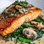 Garlic Butter Salmon with Spinach & Mushrooms in Creamy Sauce
