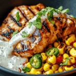 Grilled Chicken Bowl with Corn, Jalapeños & Creamy Sauce