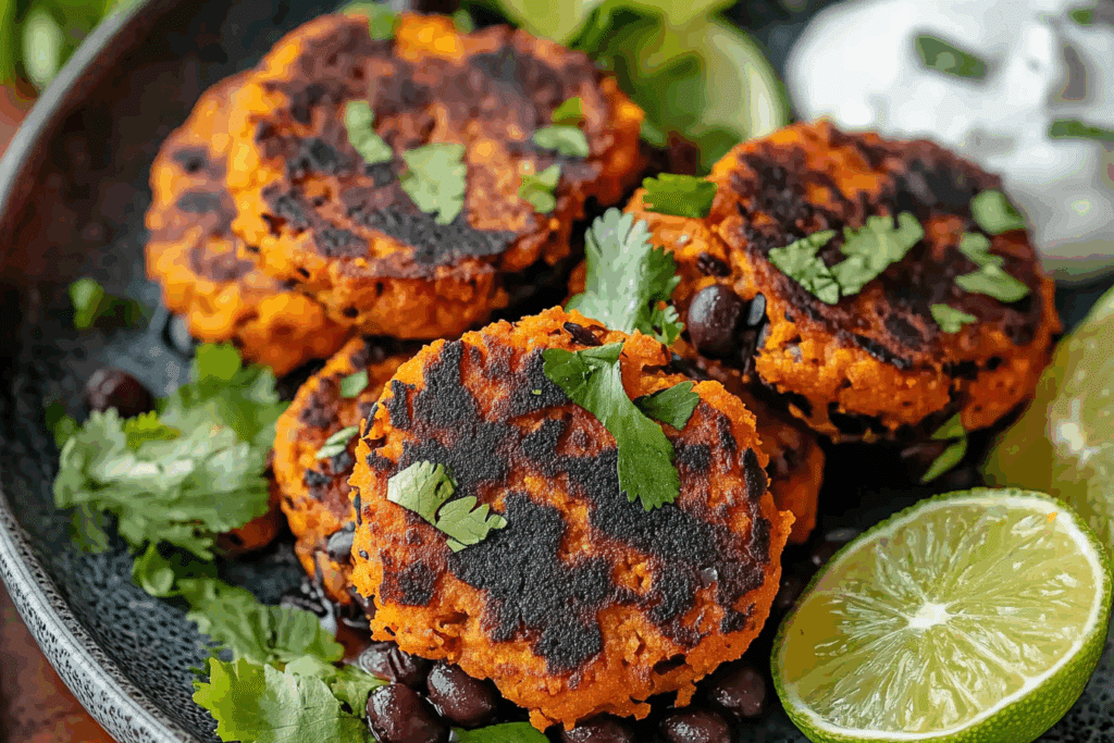 Lime Drenched Sweet Potato Black Bean Patties