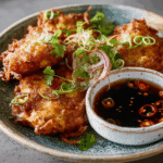 Onion and Feta Fritters with Sweet Chilli Soy Dipping Sauce