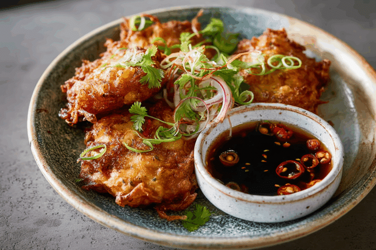 Onion and Feta Fritters with Sweet Chilli Soy Dipping Sauce