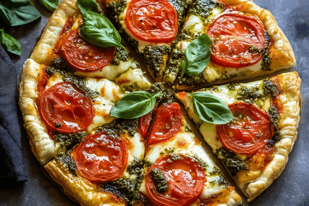 Pesto Caprese Puff Pastry Pizza