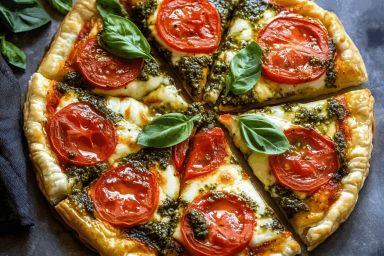Pesto Caprese Puff Pastry Pizza