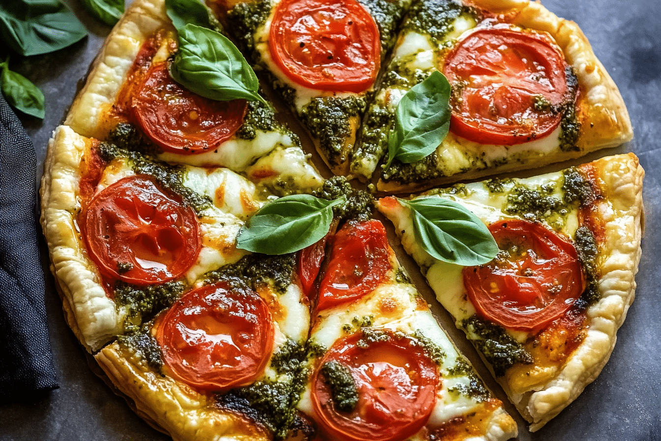 Pesto Caprese Puff Pastry Pizza
