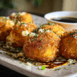 Smoked Gouda Fritters with Balsamic Honey Mustard Dipping Sauce