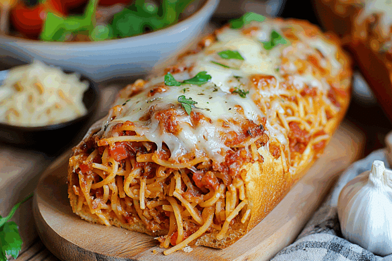 Spaghetti Stuffed Garlic Bread
