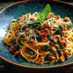 Cheesy Garlic Butter Spaghetti with Italian Sausage & Spinach