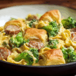 Cheesy Sausage & Broccoli Pasta with Flaky Crescent Rolls
