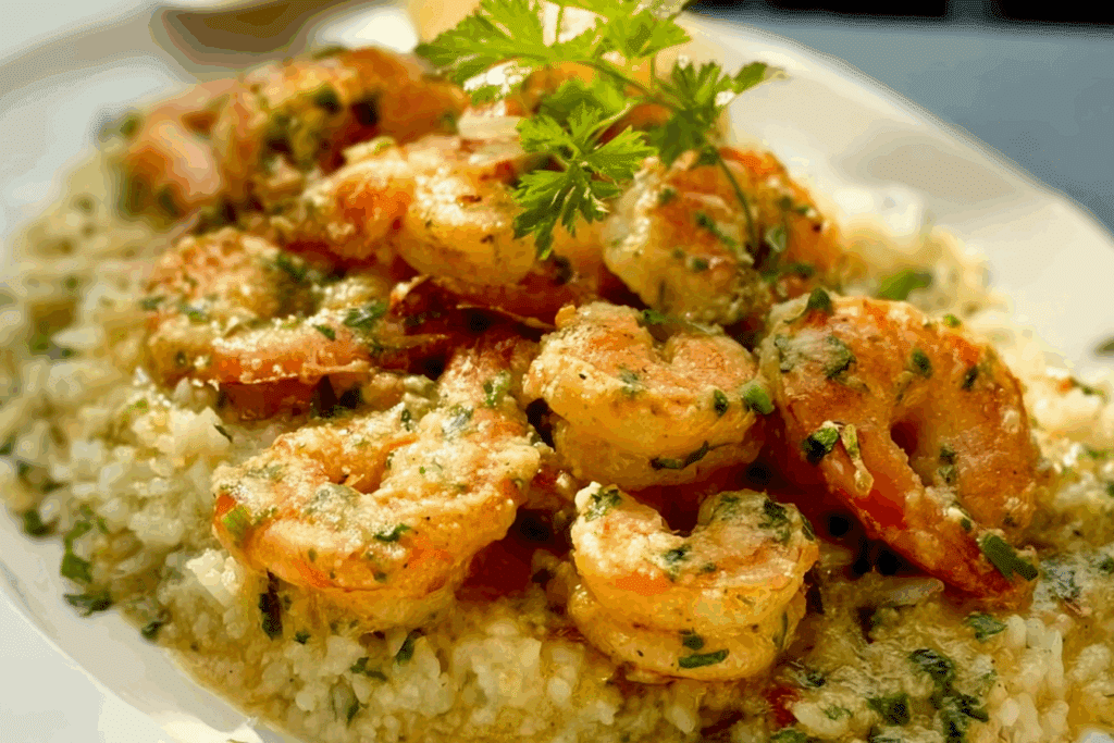 CREAMY GARLIC BUTTER SHRIMP WITH RICE