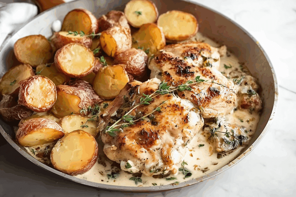Creamy Garlic Chicken & Golden Potatoes Tray