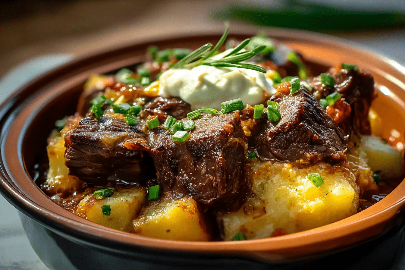 Crockpot Loaded Steak and Potato Bake
