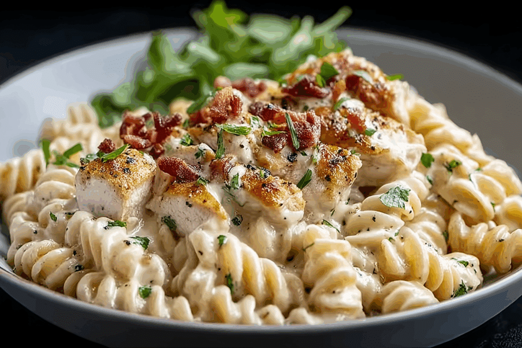 Rotini in Cheesy Italian Herb Alfredo with Cajun Chicken