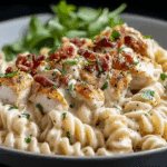 Rotini in Cheesy Italian Herb Alfredo with Cajun Chicken