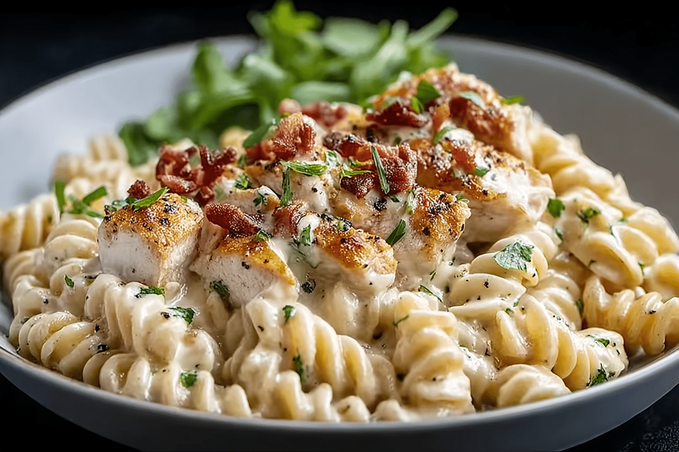 Rotini in Cheesy Italian Herb Alfredo with Cajun Chicken