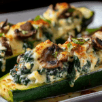 Spinach, Mushroom, and Ricotta Stuffed Zucchini Boats